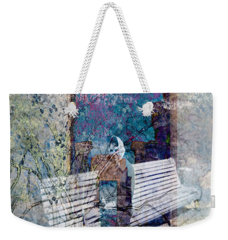 Digital Art Weekender Tote Bag featuring the digital art Woman on a bench by Cathy Anderson
