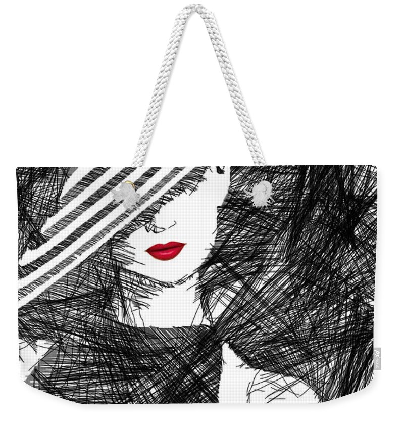 Woman Weekender Tote Bag featuring the digital art Woman with a Hat by Rafael Salazar