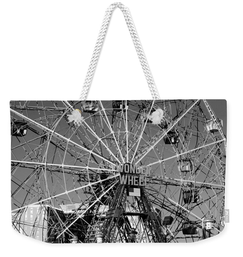 Brooklyn Weekender Tote Bag featuring the photograph WONDER WHEEL of CONEY ISLAND in BLACK AND WHITE by Rob Hans