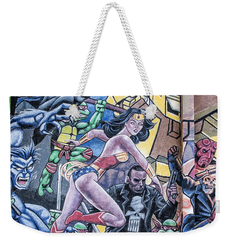 Mural Weekender Tote Bag featuring the mixed media Wonder Woman Abstract by Terry Rowe