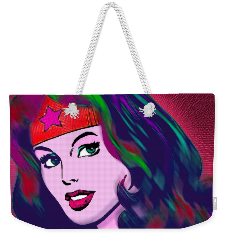 Wonder Woman Weekender Tote Bag featuring the painting Wonder Woman Pop 2 by Tony Rubino