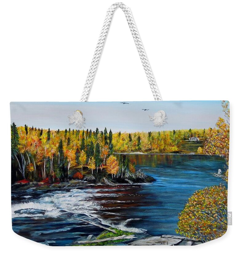 Wood Falls Weekender Tote Bag featuring the painting Wood Falls by Marilyn McNish