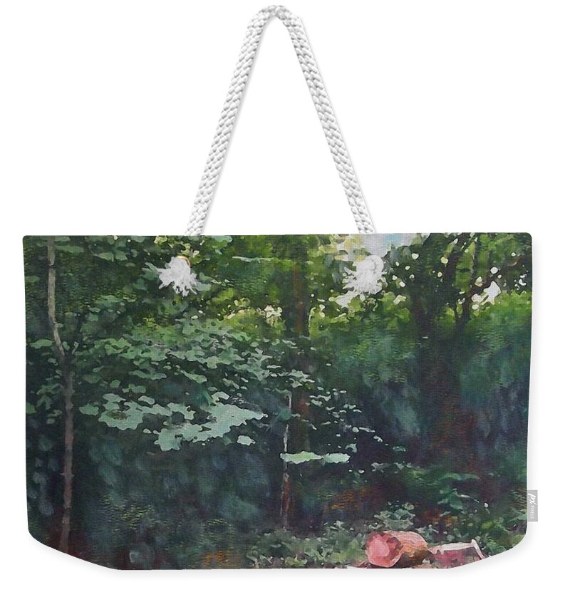 Woodland Weekender Tote Bag featuring the painting Woodland Glade in Peebles by Richard James Digance