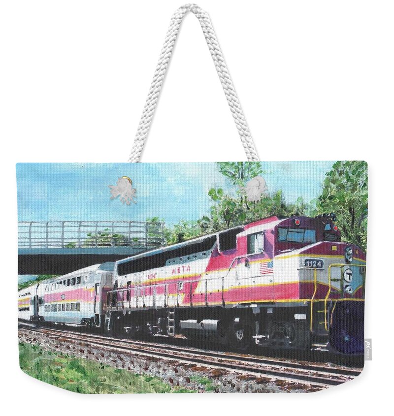 Mbta Weekender Tote Bag featuring the painting Worcester Bound T Train by Cliff Wilson