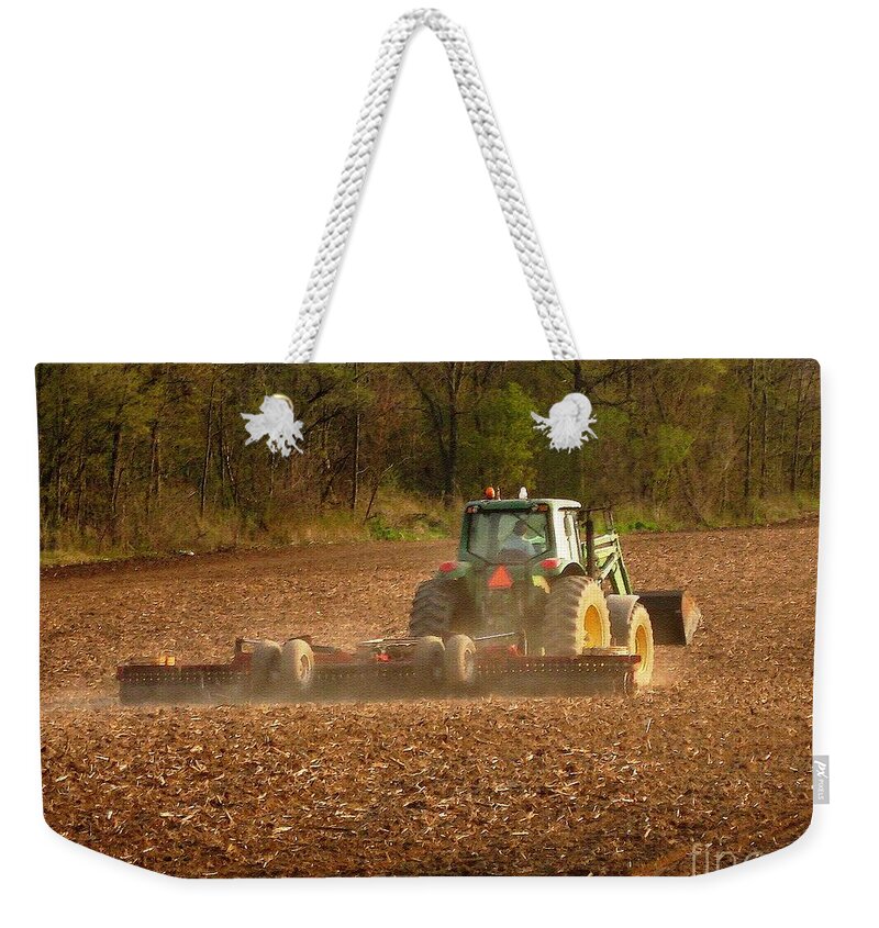 Farm Weekender Tote Bag featuring the painting Working the Land in May by J McCombie