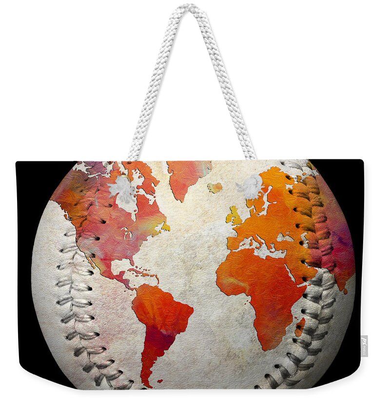Baseball Weekender Tote Bag featuring the digital art World Map - Rainbow Passion Baseball Square by Andee Design