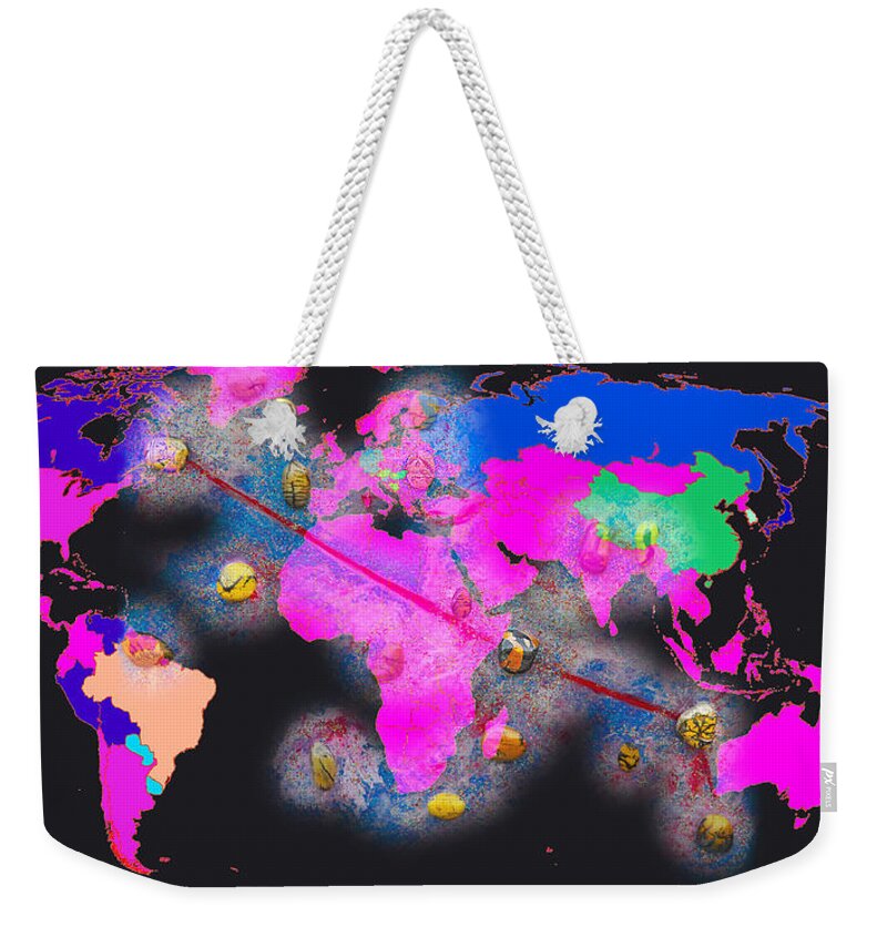Augusta Stylianou Weekender Tote Bag featuring the digital art World Map and Aries Constellation #1 by Augusta Stylianou