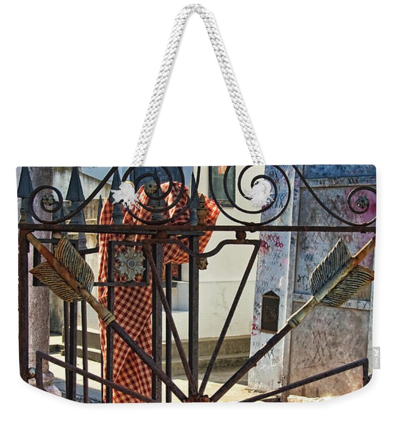 Metal Weekender Tote Bag featuring the photograph Wrought Iron Gate and Marie Laveau New Orleans by Kathleen K Parker