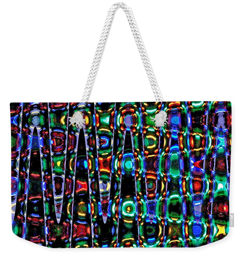 Xmas Lights Weekender Tote Bag featuring the digital art Xmas LIght Distortion by Gary Olsen-Hasek