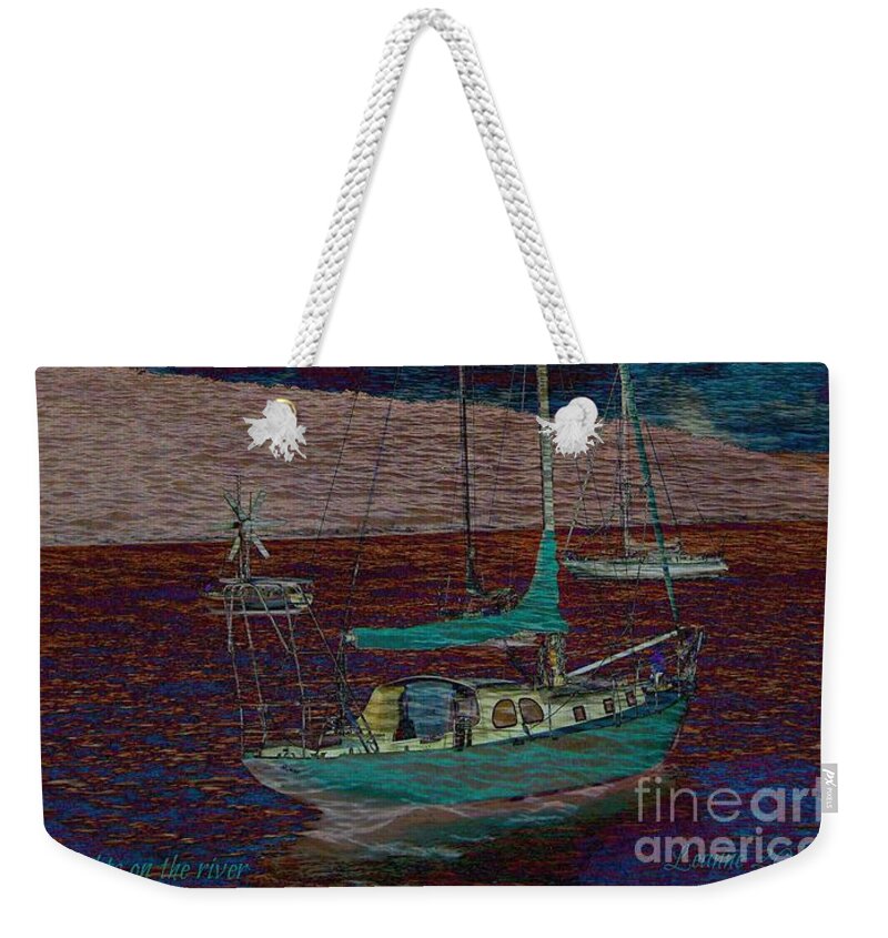 Yachts Weekender Tote Bag featuring the mixed media Yachts on the river by Leanne Seymour
