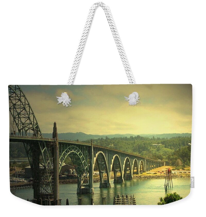 Yaquina Bay Bridge Weekender Tote Bag featuring the photograph Yaquina Bay Bridge Or by Joyce Dickens