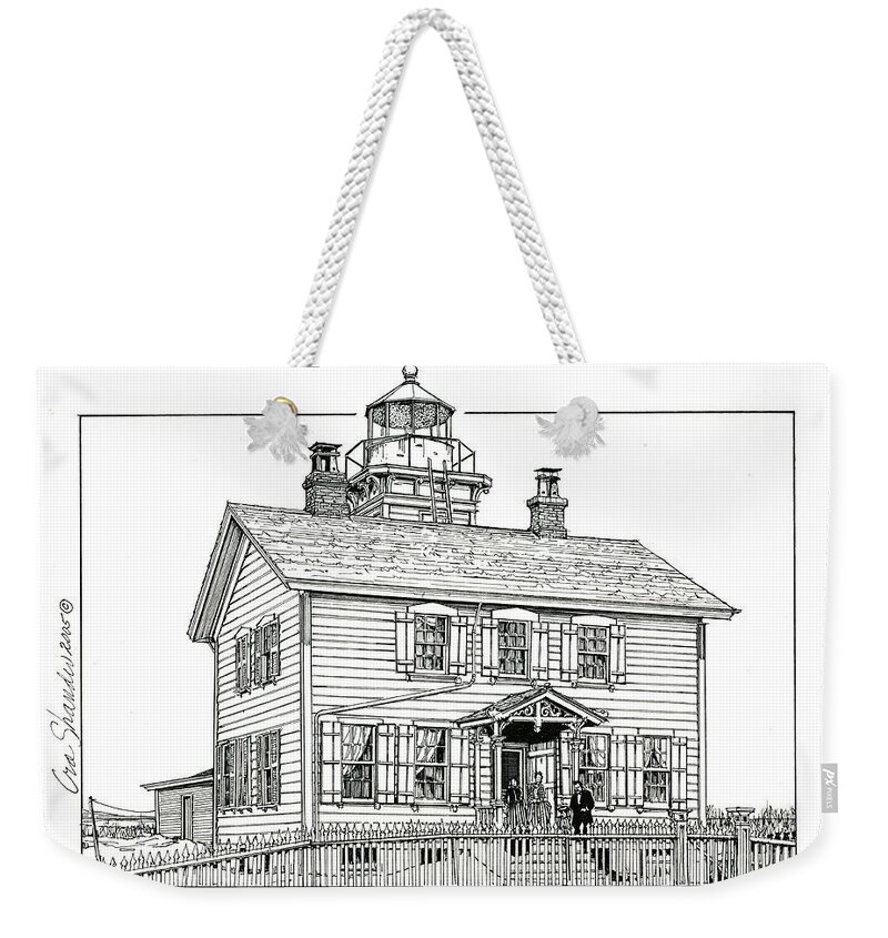 Lighthouses Weekender Tote Bag featuring the drawing Yaquina Bay Lighthouse by Ira Shander