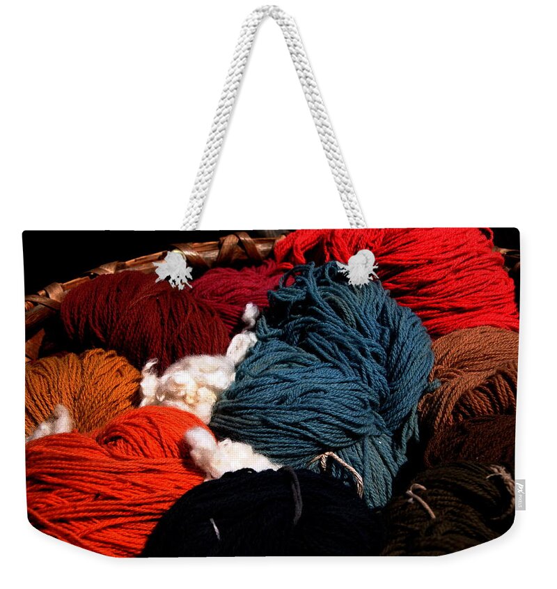 Yarn Weekender Tote Bag featuring the photograph Yarn Colors - Sturbridge Village by Jacqueline M Lewis