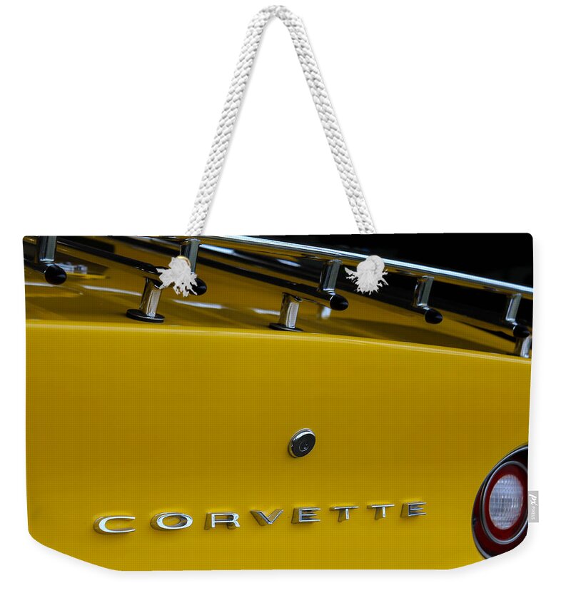 Corvette Weekender Tote Bag featuring the photograph Yellow Corvette by George Kenhan