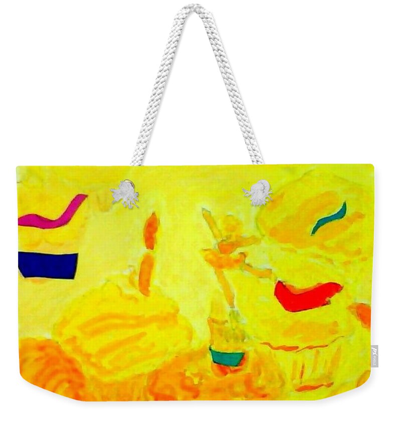 Yellow Cupcakes Weekender Tote Bag featuring the painting Yellow Cupcakes by Suzanne Berthier