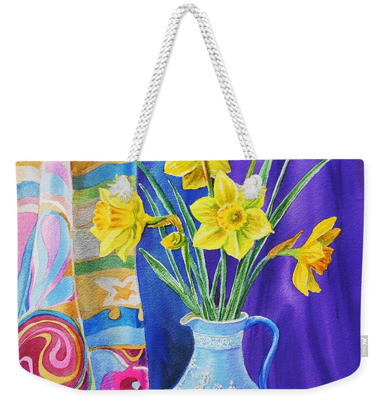 Daffodil Weekender Tote Bag featuring the painting Yellow Daffodils by Irina Sztukowski