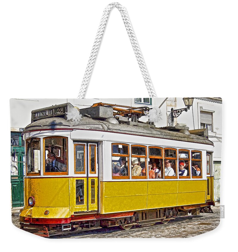 Lisbon Weekender Tote Bag featuring the photograph Yellow Electric Trolly of Lisbon by David Letts