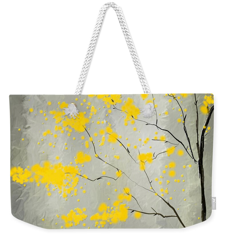 Yellow And Gray Weekender Tote Bag featuring the painting Yellow Foliage Impressionist by Lourry Legarde
