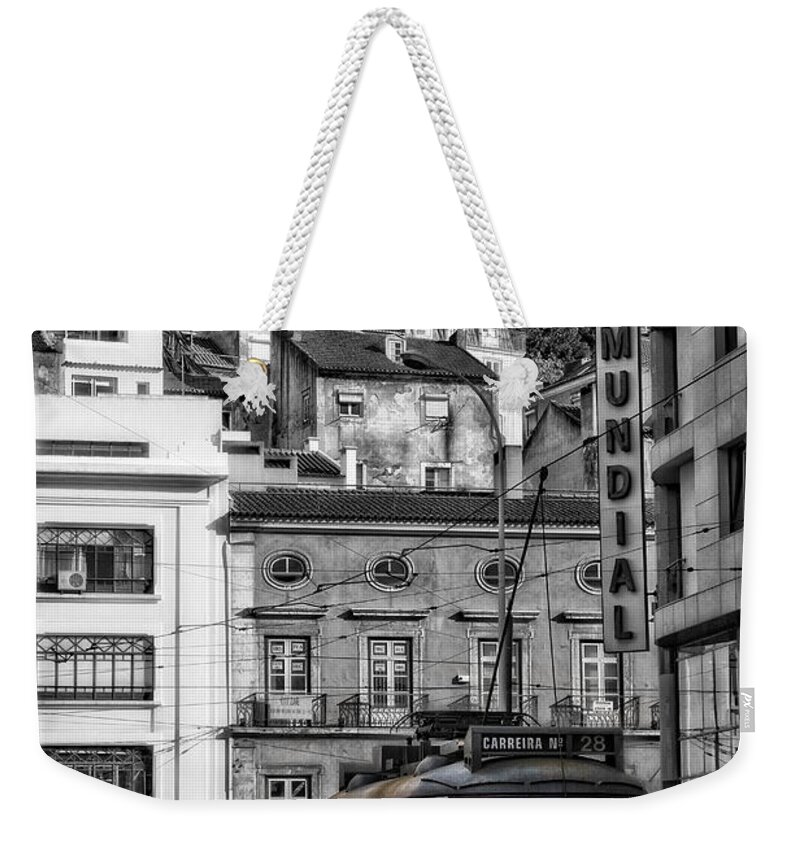 Portugal Weekender Tote Bag featuring the photograph Yellow Lisbon Trolley by Timothy Hacker