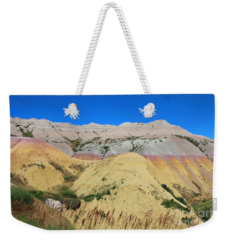 Yellow Mounds Weekender Tote Bag featuring the photograph Yellow Mounds Badlands National Park by Jemmy Archer