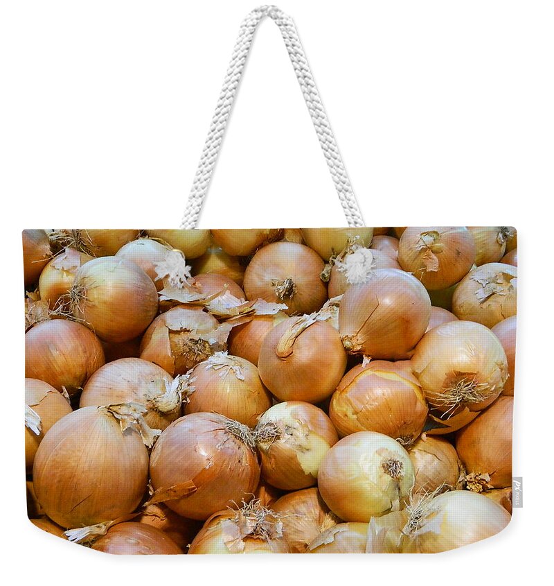 Yellow Onions Weekender Tote Bag featuring the photograph Yellow Onions by Emmy Vickers