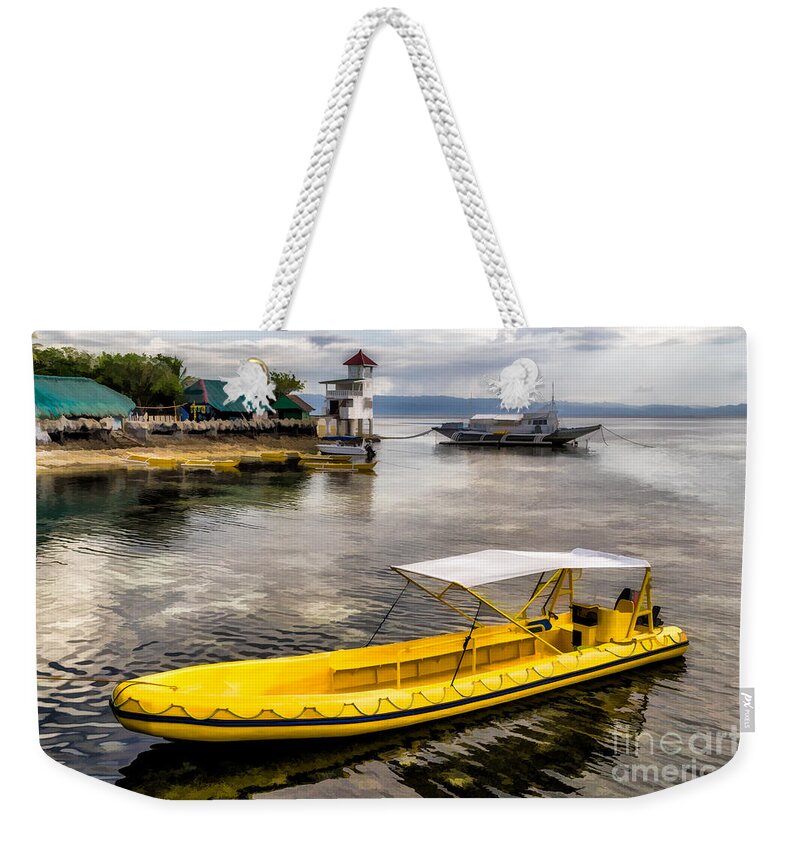 Yellow Boat Weekender Tote Bag featuring the photograph Yellow Tour Boat by Adrian Evans