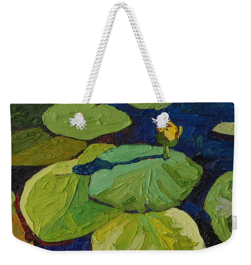 Floral Weekender Tote Bag featuring the painting Yellow Waterlily by Phil Chadwick