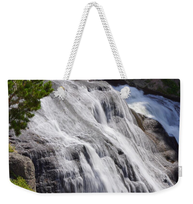 Yellowstone Weekender Tote Bag featuring the photograph Yellowstone Gibbon Falls by Jennifer White