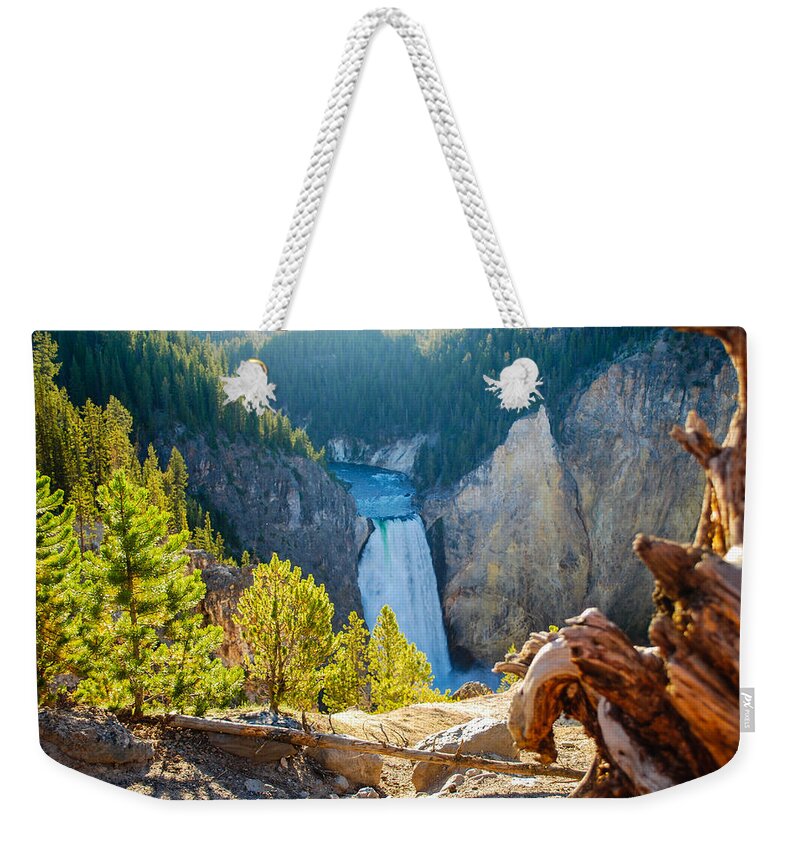 Waterfall Weekender Tote Bag featuring the photograph Yellowstone Lower Falls by Stacy Abbott