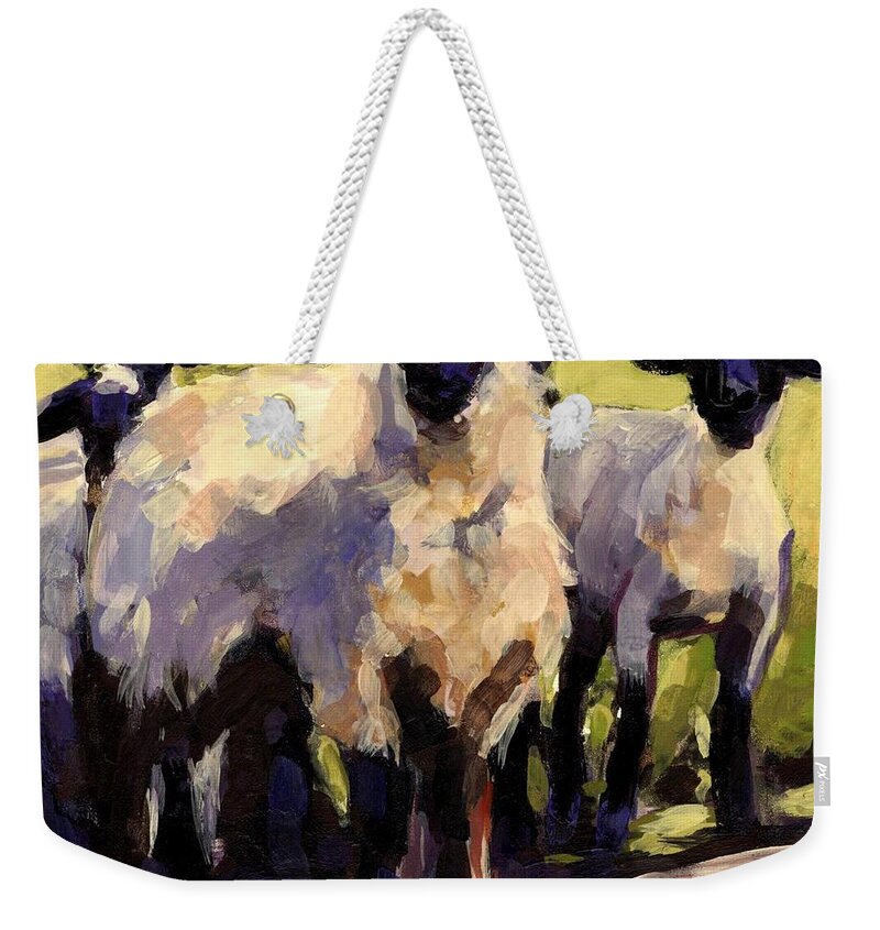 Sheep Weekender Tote Bag featuring the painting You First by Molly Poole