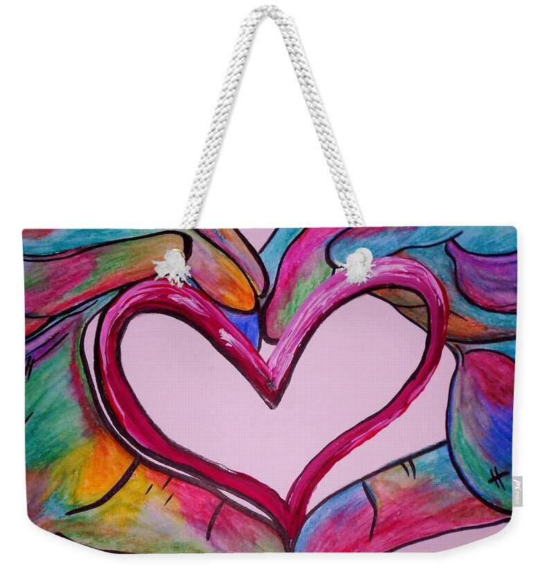 Hand Weekender Tote Bag featuring the mixed media You Hold My Heart in Your Hands by Eloise Schneider Mote