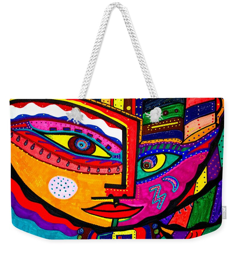Inked Face Weekender Tote Bag featuring the drawing You Move Me - Face - Abstract by Marie Jamieson
