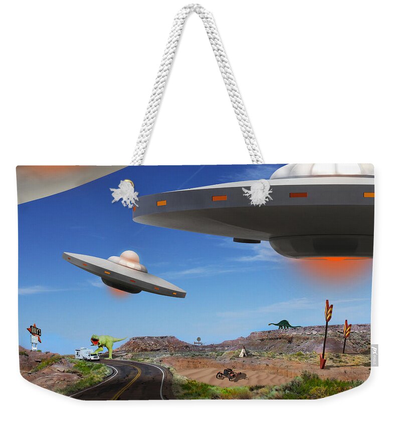 Surrealism Weekender Tote Bag featuring the photograph You Never Know What You will See On Route 66 2 by Mike McGlothlen