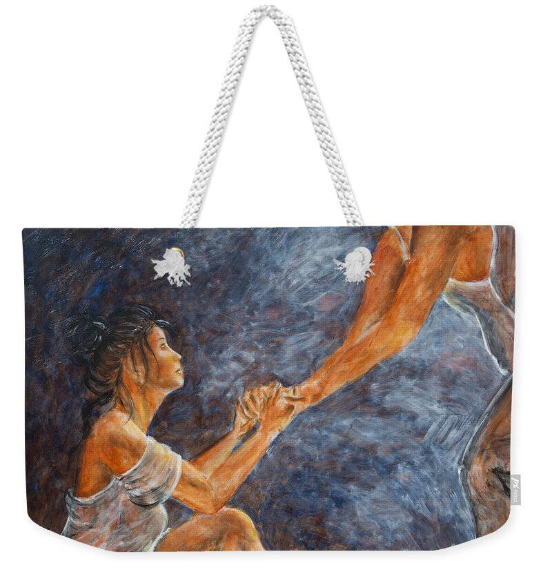 You Raise Me Up Weekender Tote Bag featuring the painting You Raise Me Up by Nik Helbig