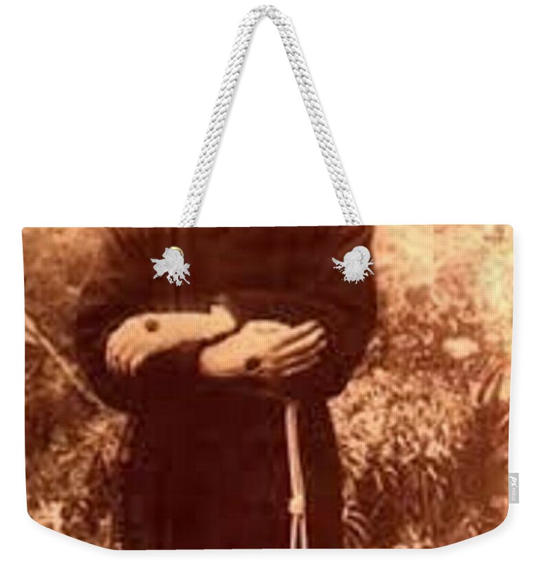 Prayer Weekender Tote Bag featuring the photograph Youg Padre Pio by Archangelus Gallery