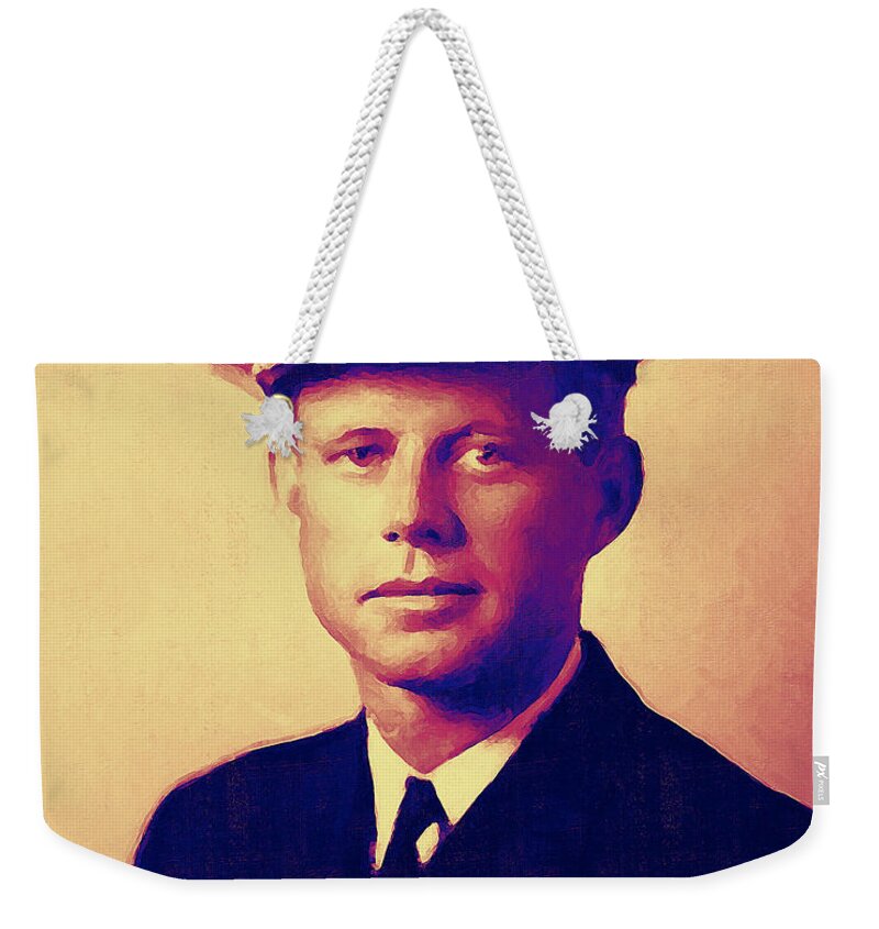 Celebrity Weekender Tote Bag featuring the photograph Young John Fitzgerald Kennedy JFK 20130610v2 vertical by Wingsdomain Art and Photography