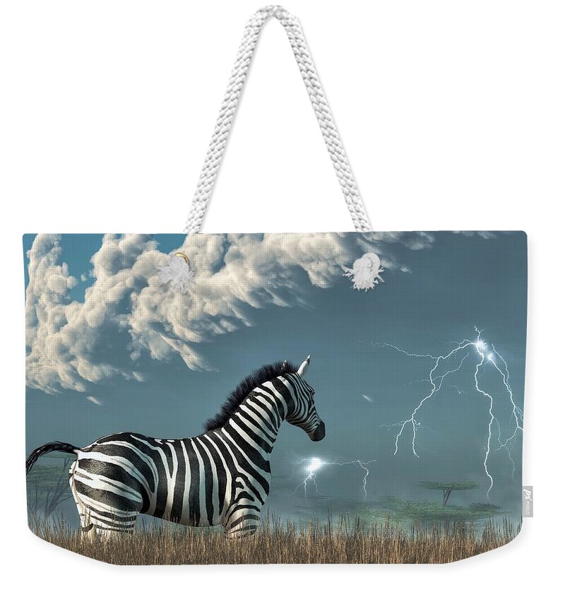 Zebra Weekender Tote Bag featuring the digital art Zebra and Approaching Storm by Daniel Eskridge