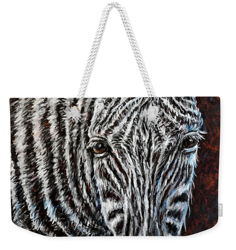 Zebra Weekender Tote Bag featuring the drawing Zebra by Gail Butler