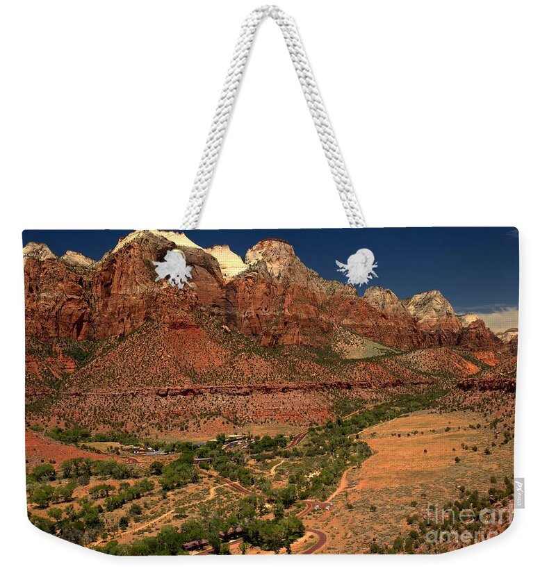 Zion National Park Weekender Tote Bag featuring the photograph Zion White Caps by Adam Jewell
