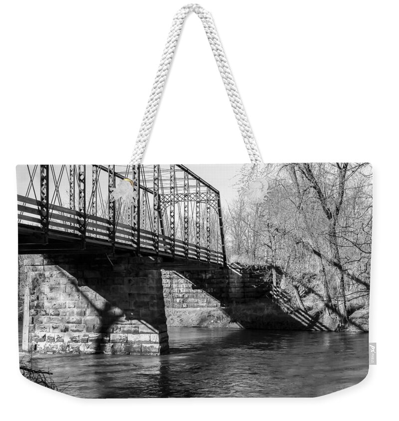 Arch Weekender Tote Bag featuring the photograph Zoar Iron Bridge by Jack R Perry
