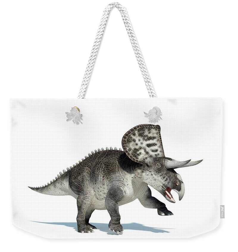 Prehistoric Era Weekender Tote Bag featuring the digital art Zuniceratops Dinosaur, Artwork by Leonello Calvetti