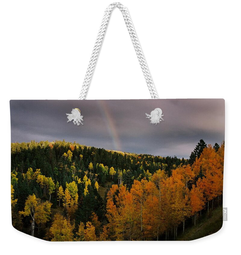 Red River Weekender Tote Bag featuring the photograph Autumn Rainbow by Ron Weathers