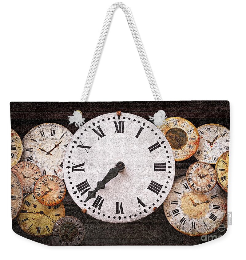Clock Weekender Tote Bag featuring the photograph Antique clocks #1 by Elena Elisseeva