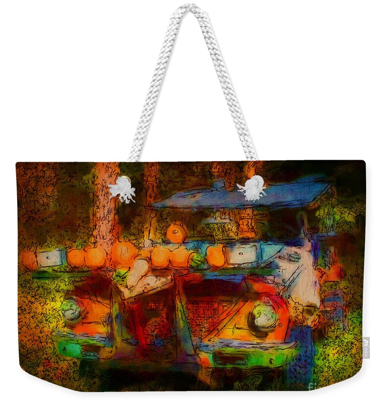 Fautumn Weekender Tote Bag featuring the digital art Country Pumpkin Fun #1 by Smilin Eyes Treasures