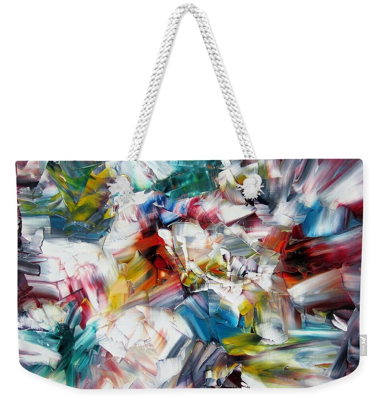Abstract Weekender Tote Bag featuring the painting Crystal layers by Kathy Sheeran