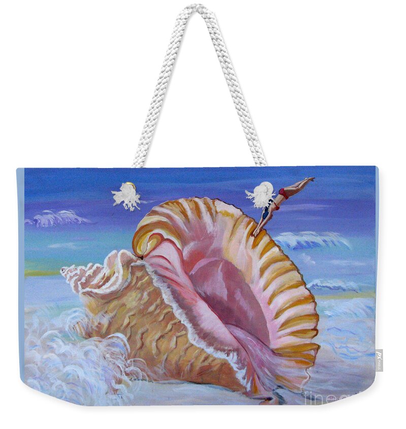 Ocean Weekender Tote Bag featuring the painting Magic Conch Shell by Phyllis Kaltenbach