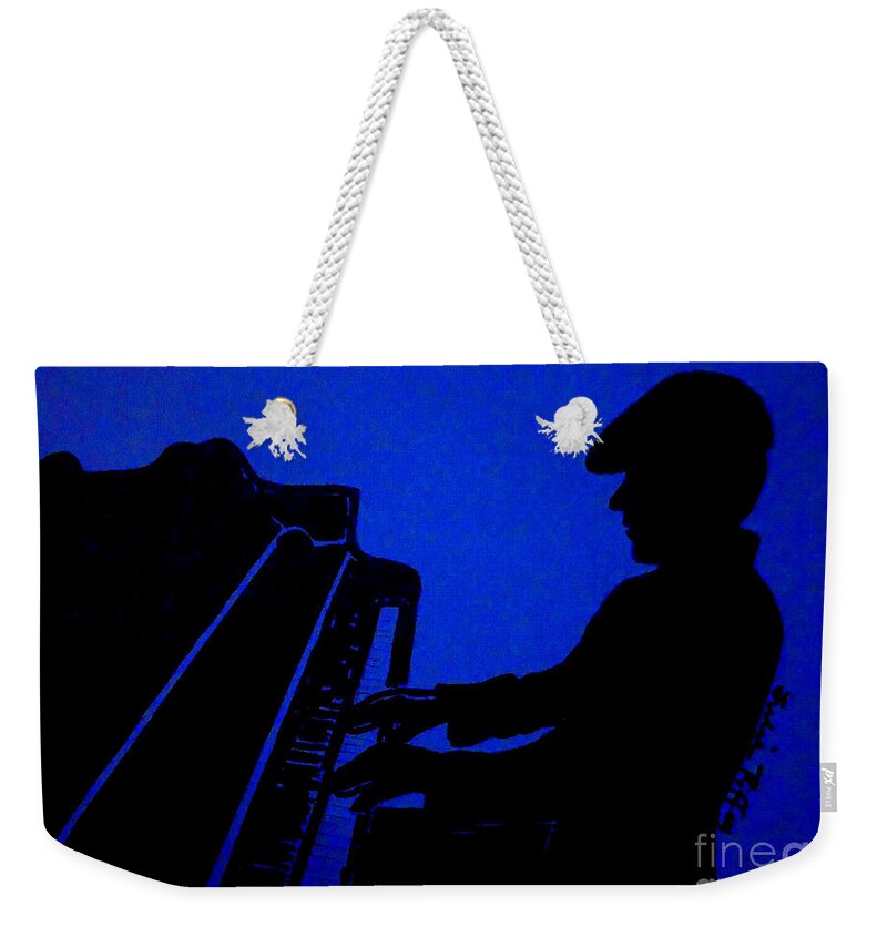 Jazz Weekender Tote Bag featuring the drawing Piano Man by Julie Brugh Riffey