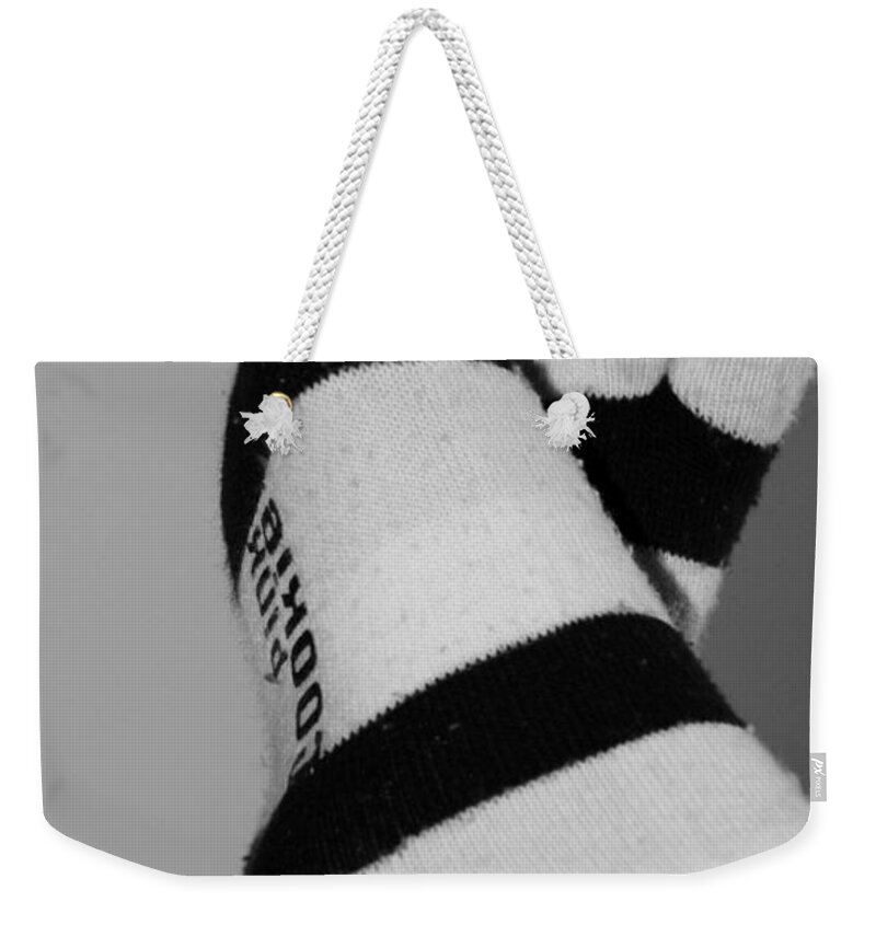 Feet Weekender Tote Bag featuring the photograph VAL'S FEET in BLACK and WHITE #1 by Rob Hans