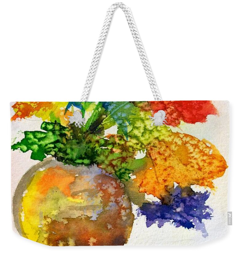 Vase Weekender Tote Bag featuring the painting Vase with Flowers #1 by Frank SantAgata