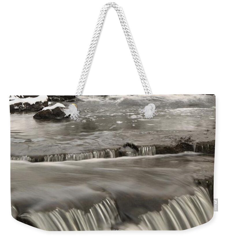 Cascade Weekender Tote Bag featuring the photograph Waterfalls With Fresh Snow Thunder Bay #1 by Susan Dykstra